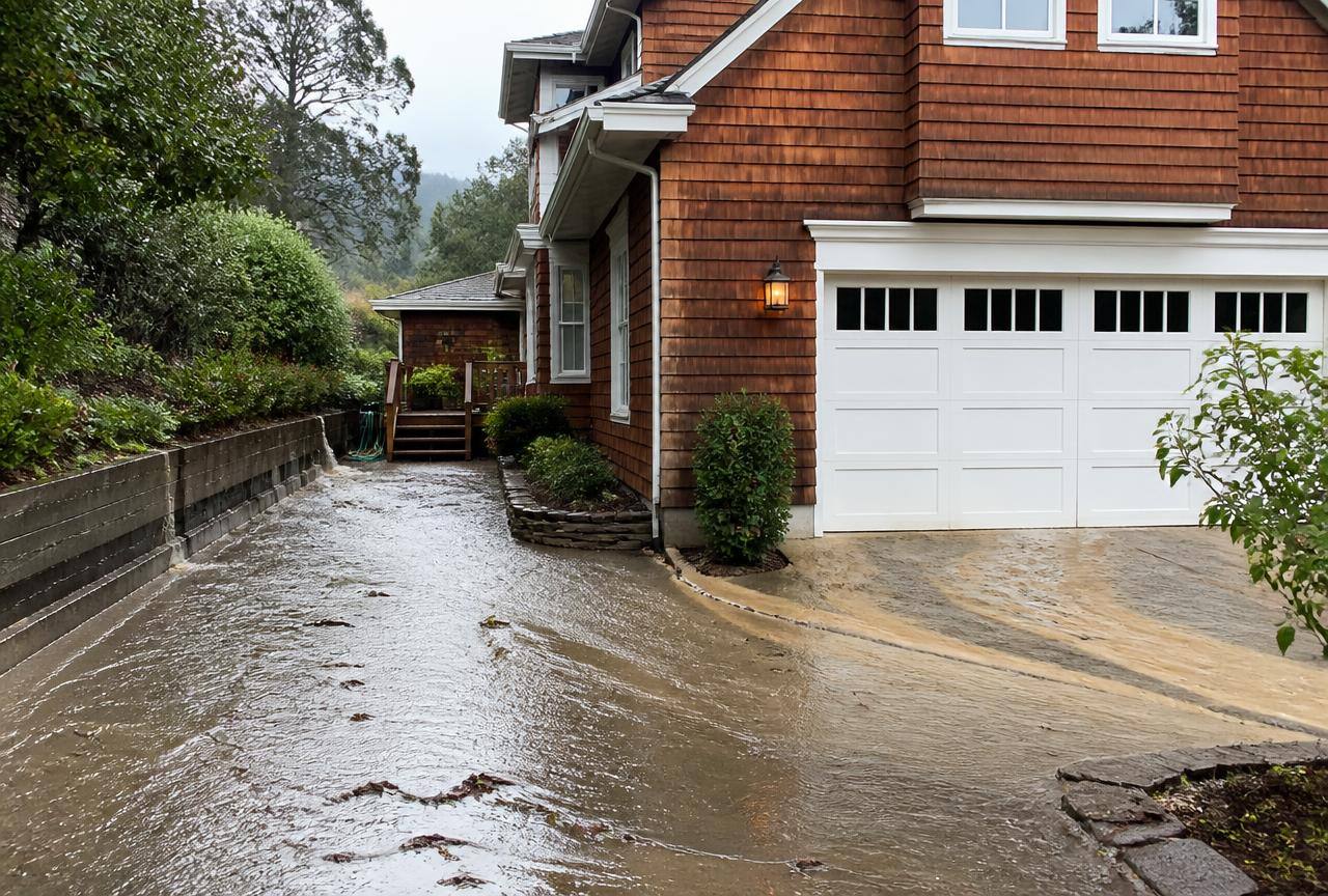 Marin County driveway before drainage work